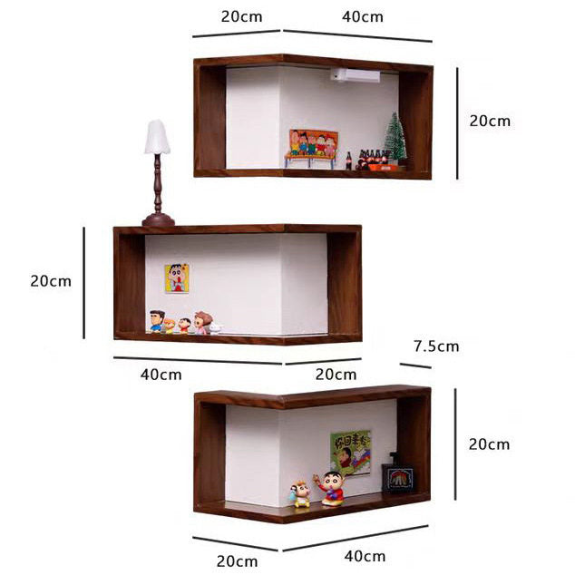 GT001 Solid Wood Living Room Corner Figure Display Shelf, Wall-Mounted Floating Decor Shelf in Walnut Finish